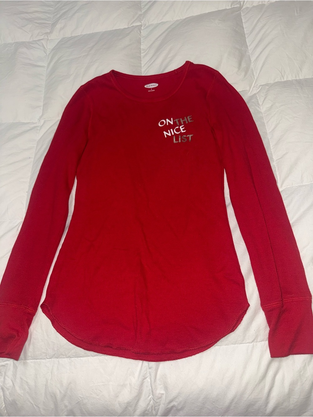 Women’s Red Long-Sleeve Graphic Thermal Top Christmas - ON THE NICE LIST